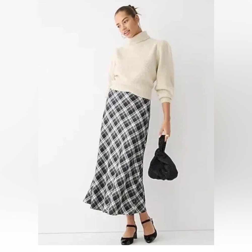 J. Crew Black and White Plaid Midi Skirt